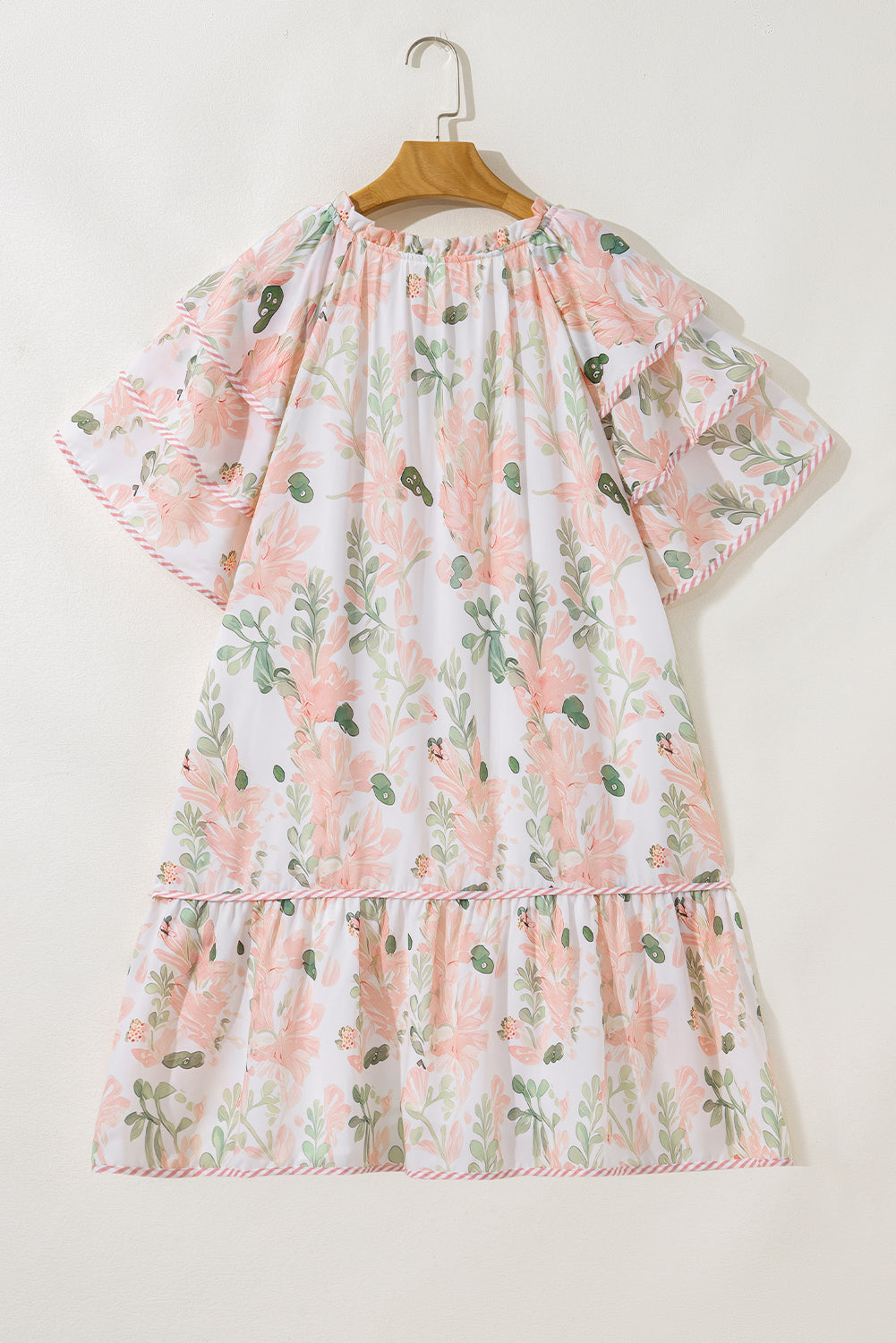 Pink Plus Size Floral Print Striped Detail Short Summer Dress