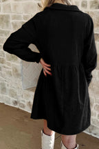 Dearlovers Oatmeal Corduroy Half Button Collared Long Sleeve Mini Dress