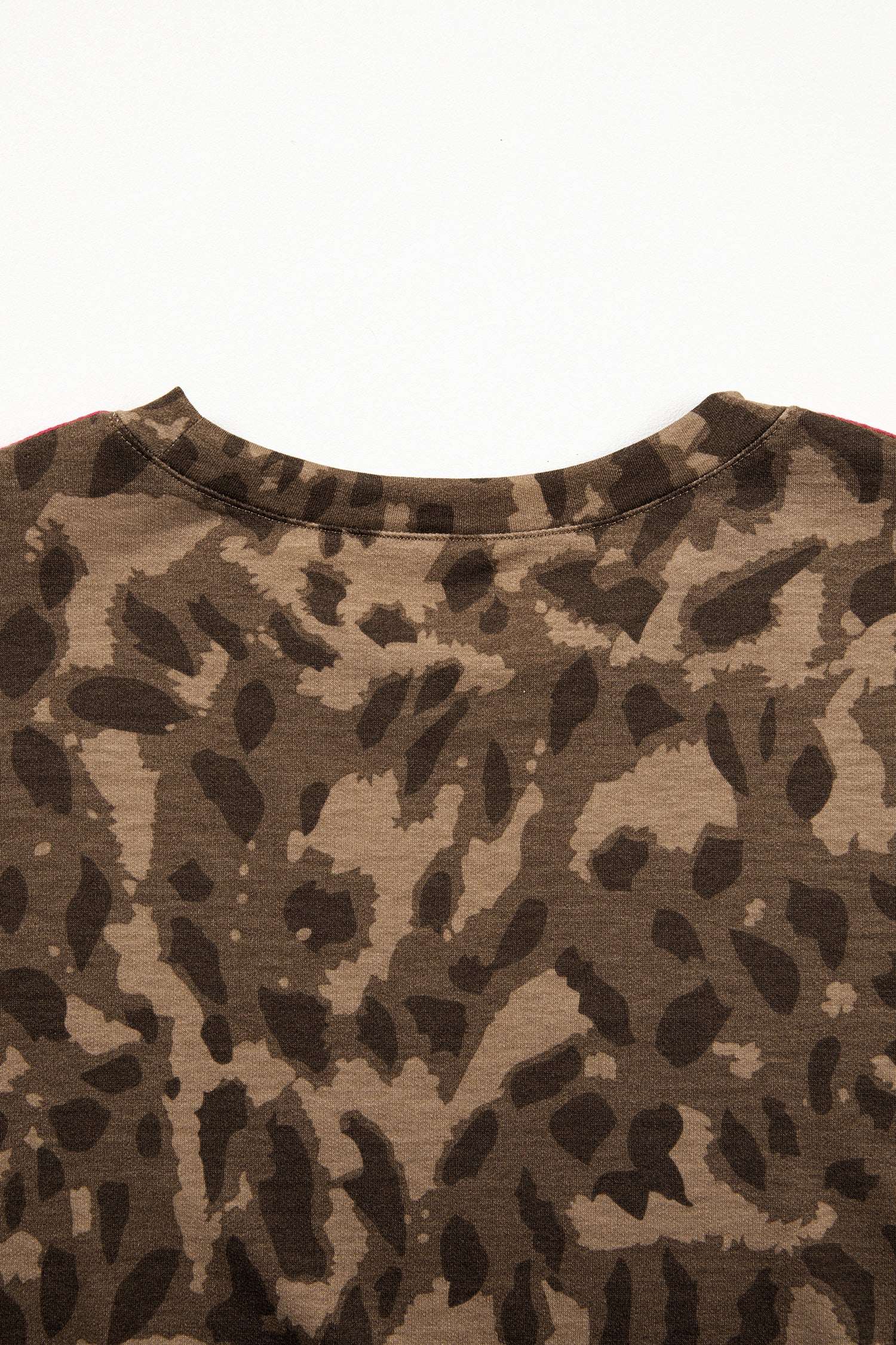 Brown Loose Contrast Striped Accent Leopard T Shirt Mini Dress with Pockets