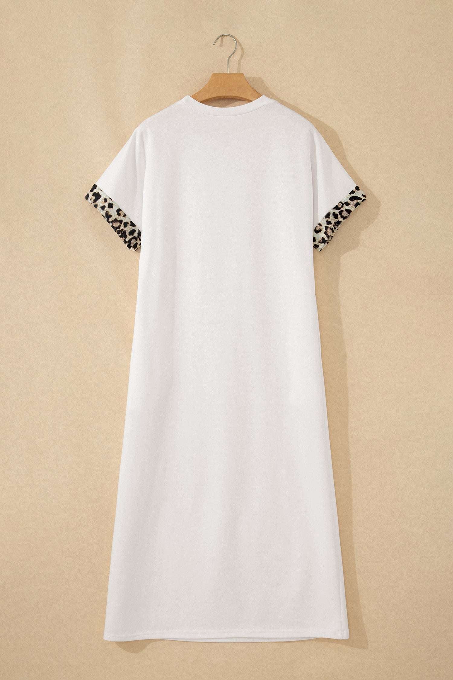 Dark Grey Contrast Leopard Bow Patched Short Sleeve T Shirt Long Dress