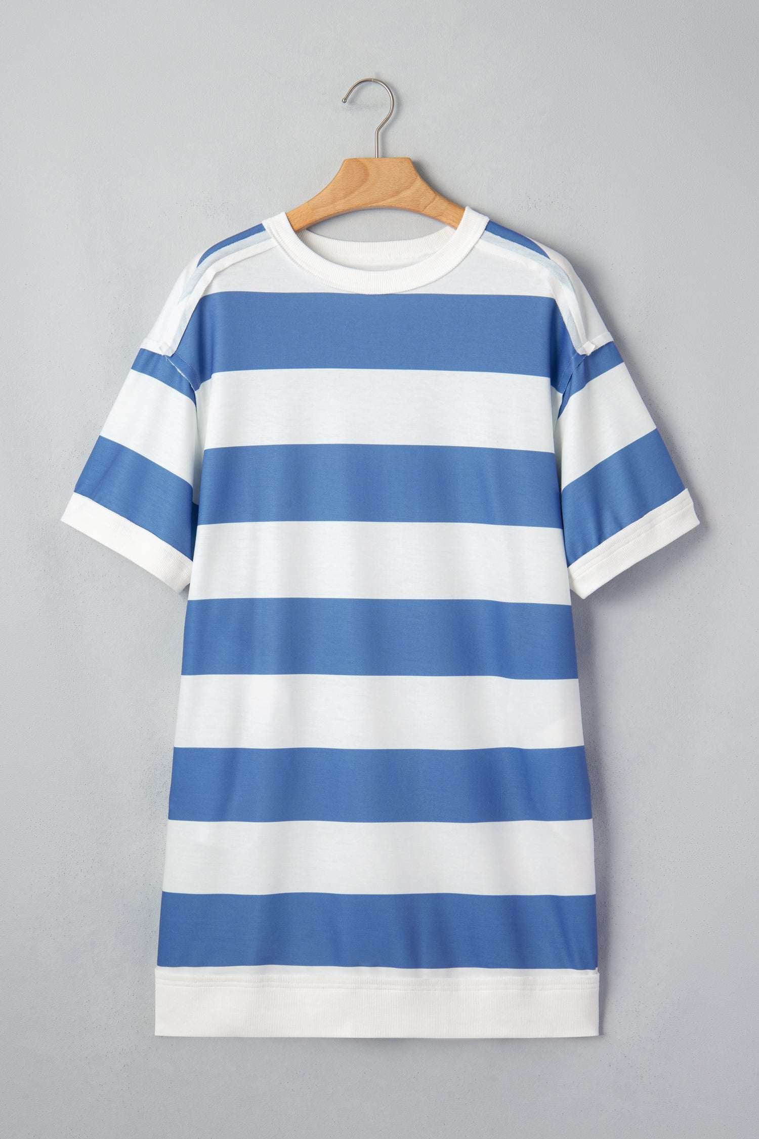 Blue Stripe Raw Seam Shoulder Detail Casual Tee Dress