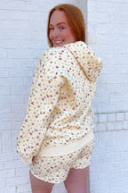 Beige Floral Print Hooded Long Sleeve Plus Size Set