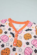 Pink Halloween Pumpkin Print Long Sleeve Home Wear Lounge Set